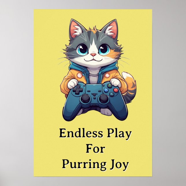 Affiche Chaton tenant une manette de jeu et souriant - Cha (Devant)