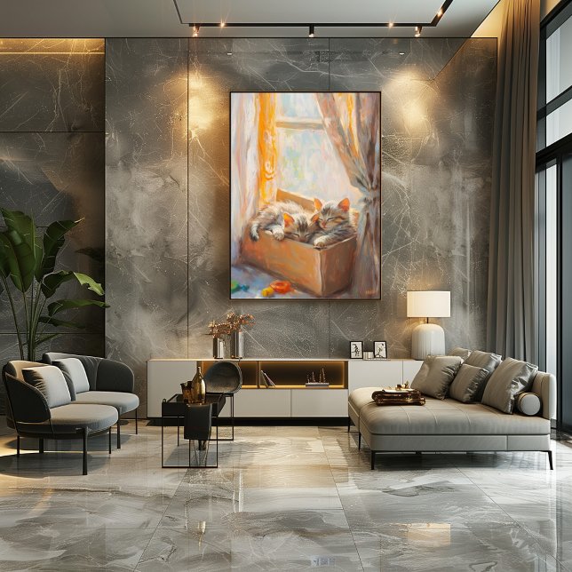 Affiche Chatons confortables dormant dans la lumière du so (Créateur téléchargé)