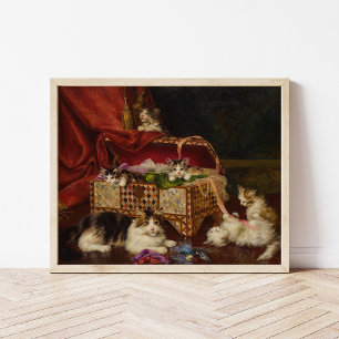 Affiche Chatons dans un panier à couture Jules Leroy