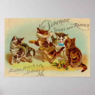 Affiche Chatons de cartes de commerce victoriens jouant