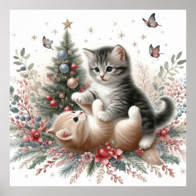 Affiche Chatons Jouer Noël (Devant)