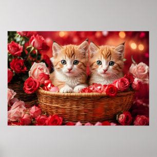 Affiche Chatons mignons dans un panier de paille