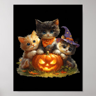Affiche Chatons vintage citrouille chat mignon saison effr
