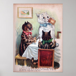 Affiche Chats à la table à manger, Louis Wain