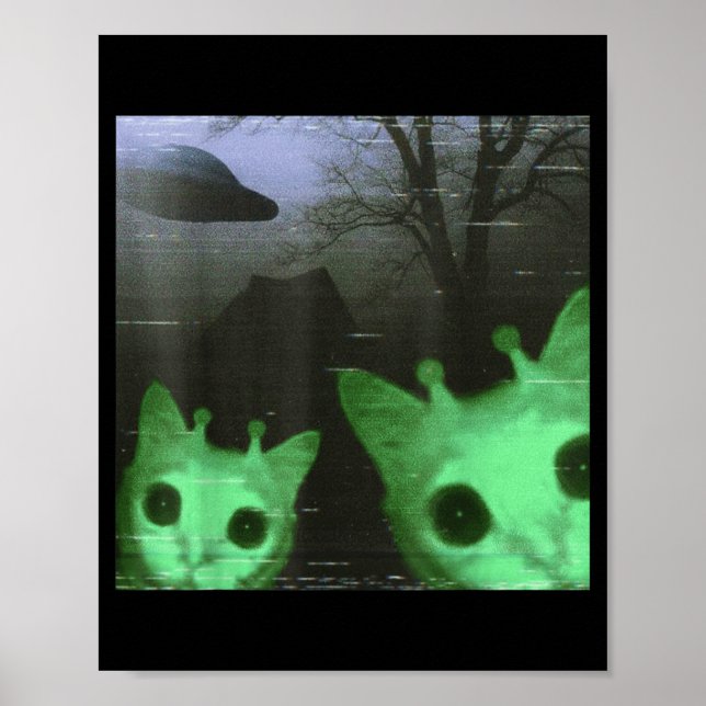 Affiche Chats Aliens Ufo Drôle Chat Effrayant Mème Pour Ho (Devant)