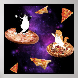 Affiche Chats amusants faisant de la pizza dans l'espace