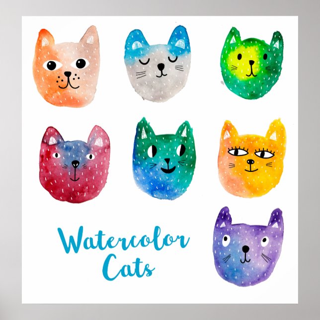 Affiche Chats aquarelles et amis (Devant)