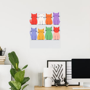 Affiche Chats Arc-en-Ciel Minimalistes - Joli Chat de Dess