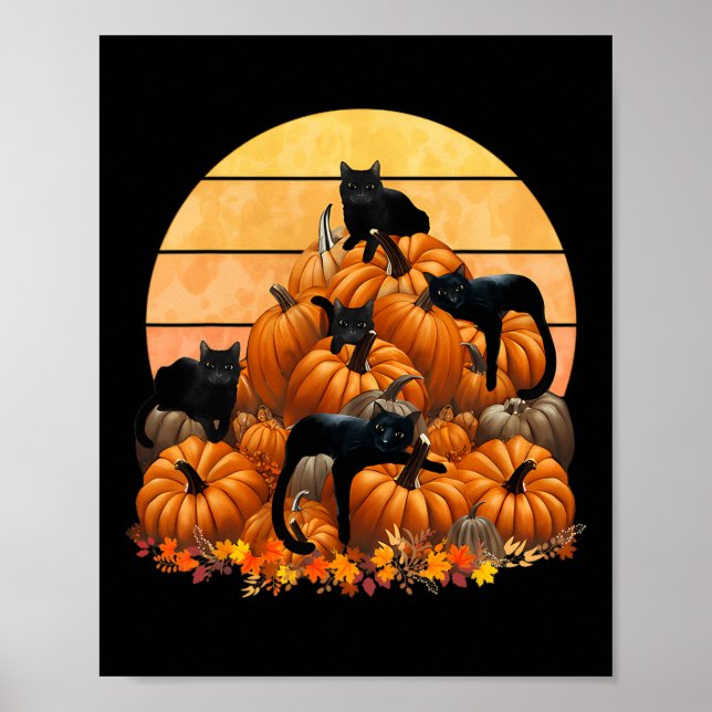 Affiche Chats Automne Citrouilles Thanksgiving Matching (Devant)