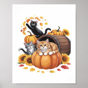 Affiche Chats Automne Citrouilles Thanksgiving Sunflower C