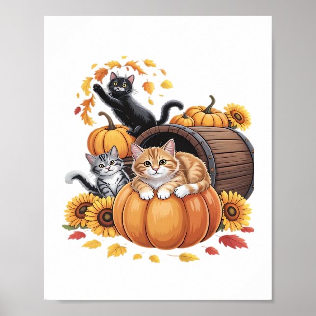 Affiche Chats Automne Citrouilles Thanksgiving Sunflower C (Devant)