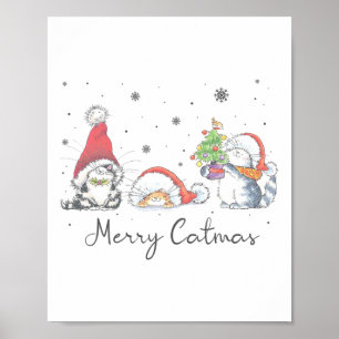 Affiche Chats avec chapeau de Père Noël Joyeux Noël Chat a