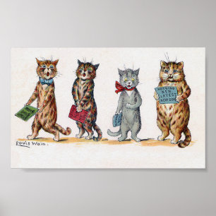 Affiche Chats chantant un chant de Noël, Louis Wain