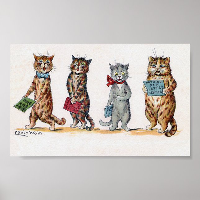 Affiche Chats chantant un chant de Noël, Louis Wain (Devant)