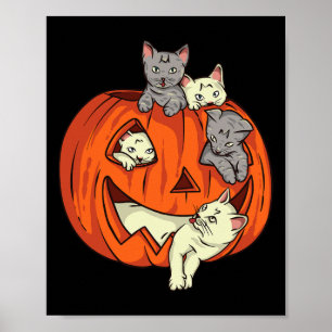 Affiche Chats Citrouille sculpté Jack-o'-lantern Chat Hall