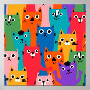 Affiche Chats colorés motif