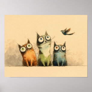 Affiche Chats Curieux – L'Art Fantaisiste de Chat