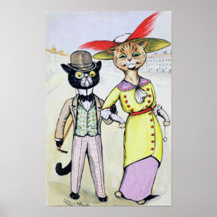 Affiche Chats dans la mode moderne, Louis Wain