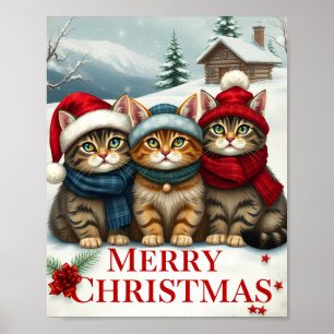 Affiche Chats dans l'attirail hivernal Preppy et Noël Casq