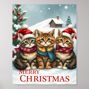 Affiche Chats dans l'attirail hivernal Preppy et Noël Casq