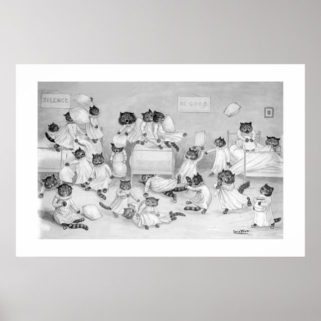 Affiche Chats dans le dortoir par Louis Wain - (Devant)