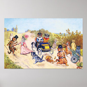 Affiche Chats dans une voiture, Louis Wain