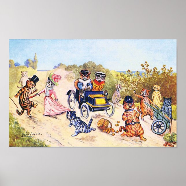 Affiche Chats dans une voiture, Louis Wain (Devant)