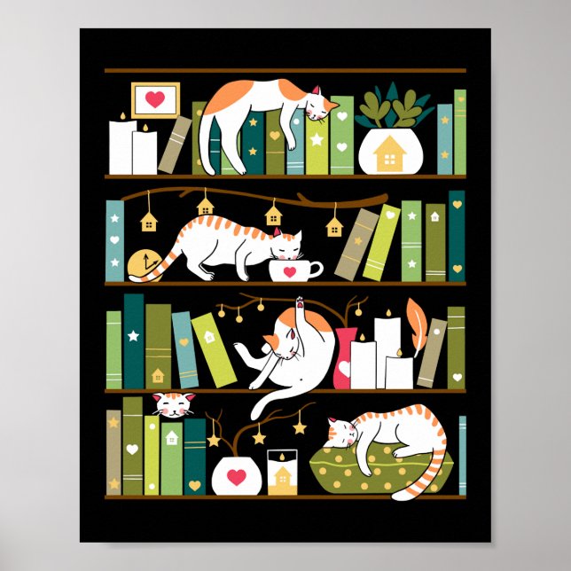 Affiche Chats de bibliothèque - chats fantaisistes sur les (Devant)