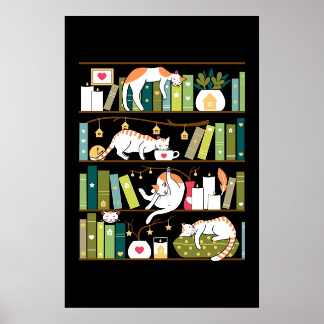 Affiche Chats de bibliothèque - chats fantaisistes sur les (Devant)