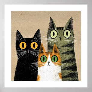 Affiche Chats de dessin animé mignons, aux yeux écarquillé