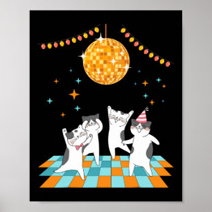 Affiche Chats De Fête Dansant Sous Disco Ball