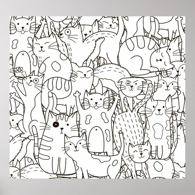 Affiche Chats de gribouillis : noir et blanc. (Devant)