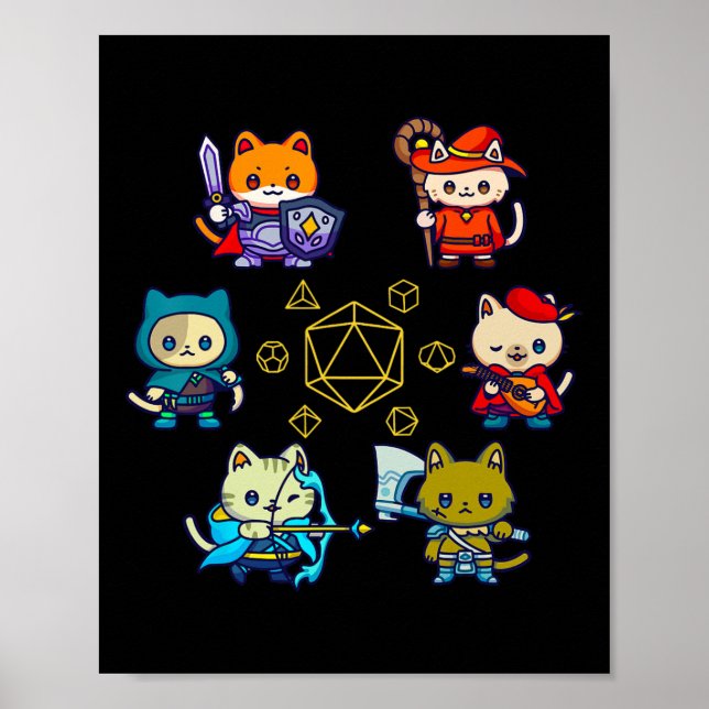 Affiche Chats de joueurs de Rpg D20 Dés Drôle Chat Geek Ho (Devant)