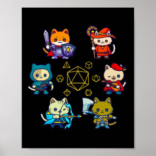 Affiche Chats de joueurs de Rpg D20 dés Nerd Geek Chat Hom