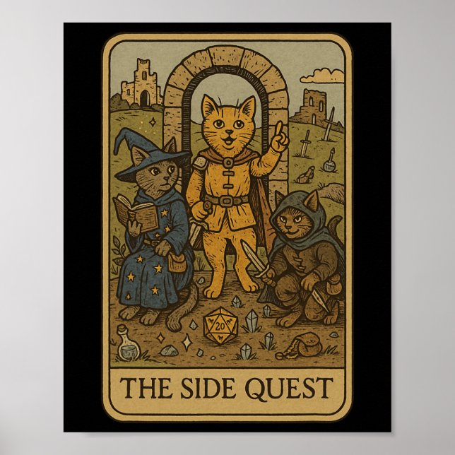 Affiche Chats de joueurs de Rpg Drôle Quest Card Tarot Ner (Devant)
