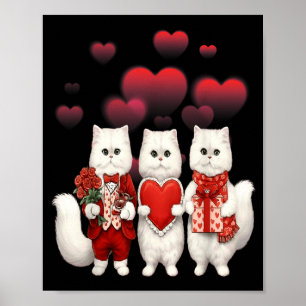 Affiche Chats de la Saint-Valentin mignons tenant des cœur