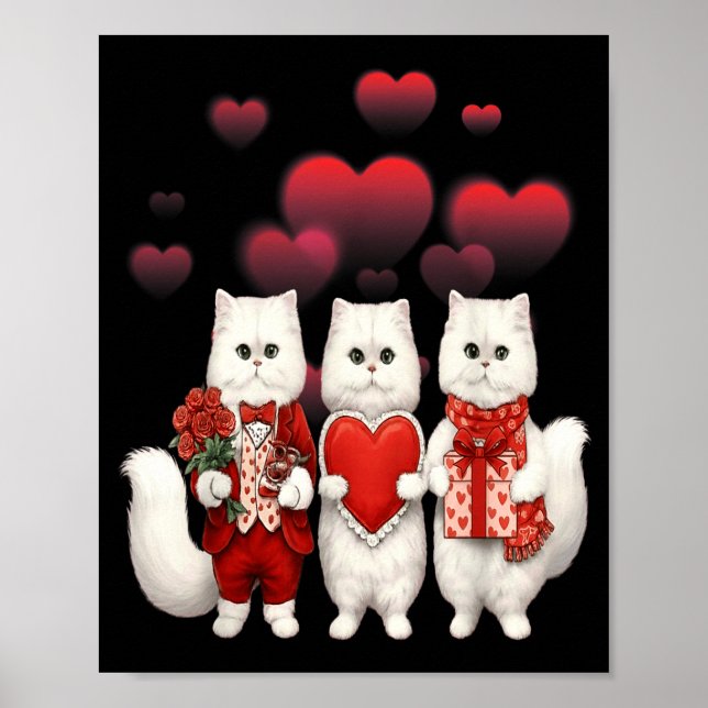 Affiche Chats de la Saint-Valentin mignons tenant des cœur (Devant)