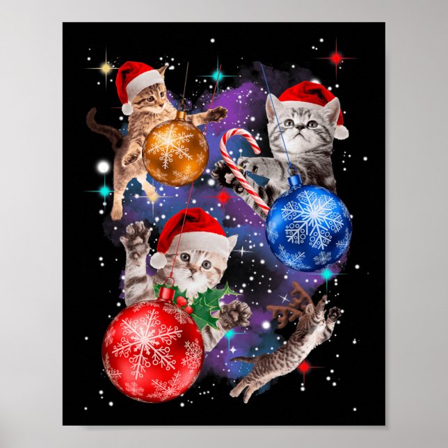 Affiche Chats de Noël mignons dans l'espace ornements Grap (Devant)