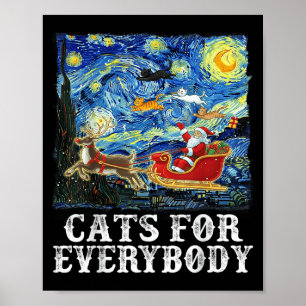 Affiche Chats de Noël Père Noël Sleigh Pour Tout Le Monde