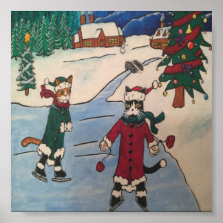 Affiche Chats de patinage sur glace de Noël