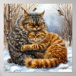 Affiche Chats de rue attendrissants scène hivernale enneig