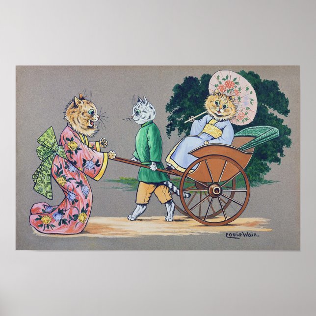 Affiche Chats de style japonais, Louis Wain (Devant)