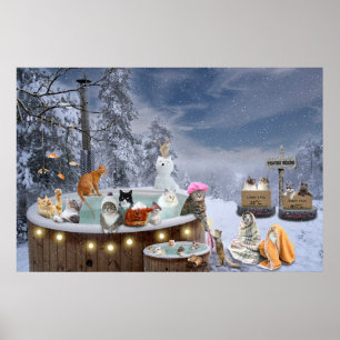 Affiche Chats d'hiver amusants dans Hot Tub Art Amoureux d