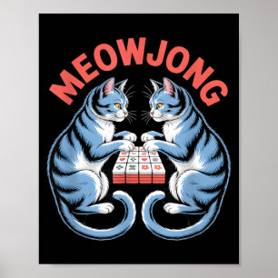 Affiche Chats drôles de Meowjong jouant aux tuiles de Mahj