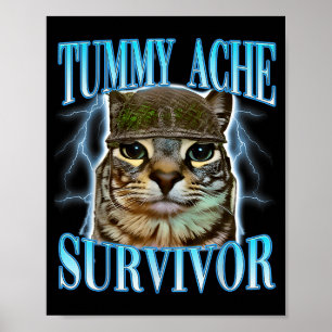 Affiche Chats drôles dictons Mal au ventre Survivant Chat
