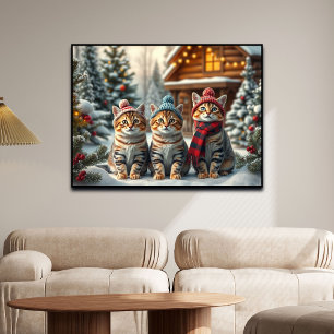 Affiche Chats drôles en tenue de prépa d'hiver et chapeaux