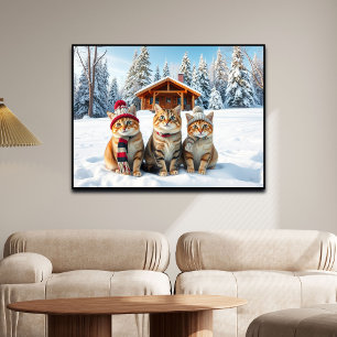 Affiche Chats drôles en tenue preppy d'hiver et chapeaux