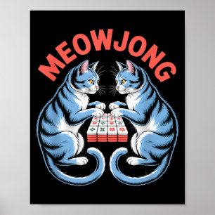 Affiche Chats drôles meowjong jouant avec des tuiles de ma