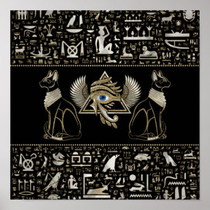 Affiche Chats égyptiens et oeil de Horus