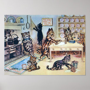 Affiche Chats en cuisine, Louis Wain